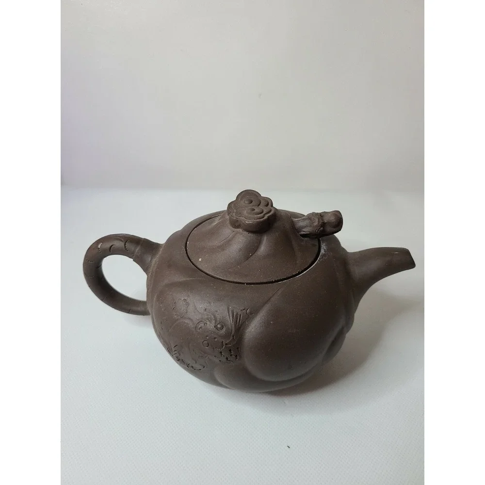 Vintage Chinese Brown Clay Yi Xing Teapot Movable Dragon Head Marked Lid